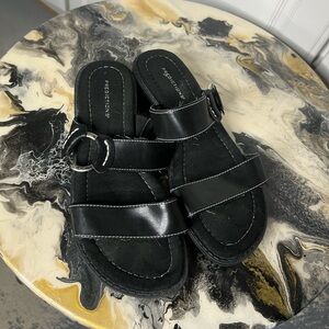 Y2k Faux Leather Contrast Stitching Slip on Sandal